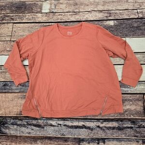 Coral Long Sleeve Top with Zipper Accents